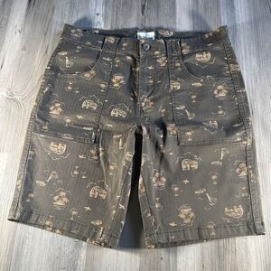 Mutual Weave Mens Graphic Shorts Green Brown Flat Front Stretch Jeep Wrangler 32